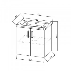 Set mobilier suspendat si lavoar Kolpasan Evelin 2 usi 65 cm, stejar gri - Img 5