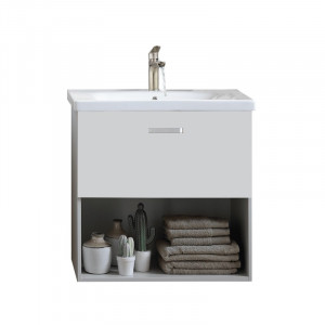 Set mobilier suspendat si lavoar Kolpasan Evelin 65 cm, alb