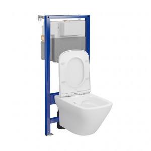 Set rezervor cu cadru Cersanit C22 AQUA 50 MECANIC, vas wc suspendat LARGA BY CERSANIT SQUARE CleanON, capac softclose - Img 3