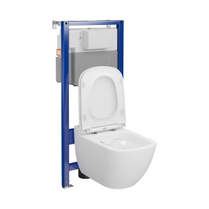Set rezervor cu cadru Cersanit C24 AQUA 50 MECANIC, vas wc suspendat CASPIA CleanON, capac softclose - Img 4