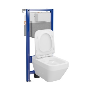 Set rezervor cu cadru Cersanit C31 AQUA 50 PNEUMATIC, vas wc suspendat CREA SQUARE CleanON, capac softclose