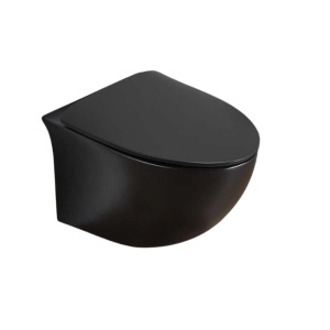Set vas wc rimless suspendat negru mat, asimetric, cu capac softclose, Foglia Alice - Img 2