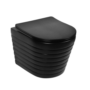 Set vas WC suspendat Rimless negru mat striat cu capac soft close
