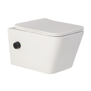 Vas wc suspendat cu functie bideu, dreptunghiular, apa calda rece, rimless, baterie negru mat Foglia Safari - Img 4