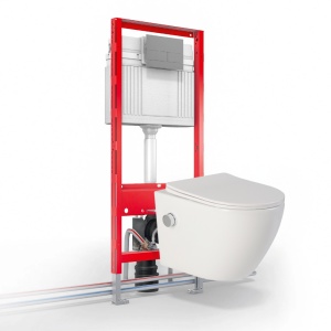 Vas wc suspendat cu functie bideu, semirotund, rimless, apa calda rece, capac soft close, baterie crom Foglia Oslo - Img 6