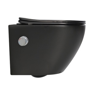Vas wc suspendat Foglia Oslo cu functie bideu, negru mat, apa calda rece, spalare rimless, baterie inclusa crom - Img 4