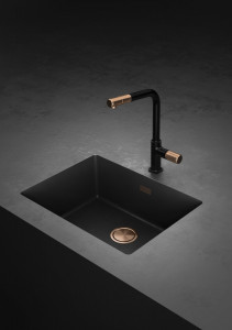 Baterie bucatarie FDESIGN Ardesia cu pipa extractibila, negru-roz auriu - Img 2