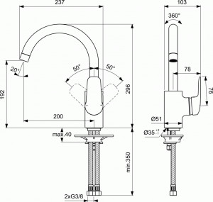 Baterie bucatarie Ideal Standard Ceraflex pipa lebada, crom - Img 2