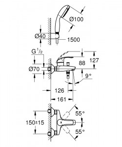 Baterie cada Grohe Eurosmart cu set de dus Tempesta 100, crom - Img 2