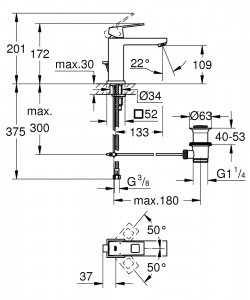 Baterie lavoar Grohe Eurocube M, crom - Img 2