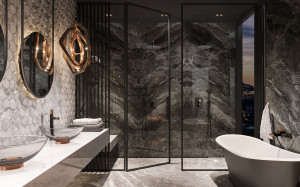 Baterie perete cada/dus FDesign Ardesia, negru-roz auriu - Img 2
