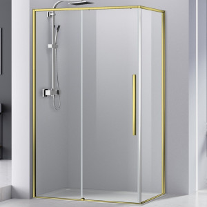 Cabina dus dreptunghiulara Belform Fortuna, usa culisanta, 100x80 cm, profil auriu