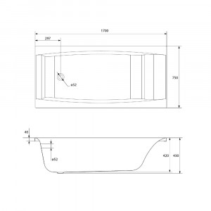 Cada baie Cersanit Virgo, acril, cu suport metalic, 170x75 cm - Img 3