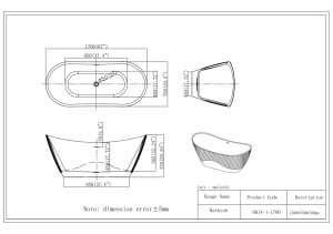 Cada baie freestanding Cara Line, acril, riflata, 170x75 cm, alb lucios - Img 4