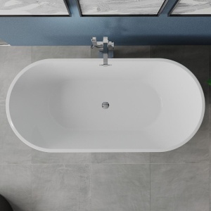 Cada baie freestanding Foglia Ovale, cu preaplin si sifon inclus, 150x75 cm, alb - Img 2