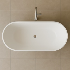Cada freestanding compozit Foglia Shape 180 x 81 cm, ovala, alb lucios - Img 4