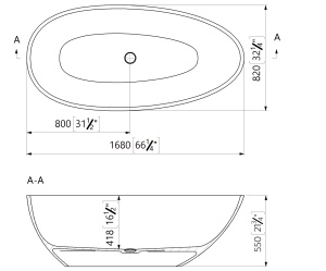 Cada freestanding ovala, compozit alb lucios, 168x82x55 cm, Foglia Artemis - Img 3