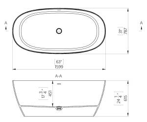 Cada freestanding ovala, compozit alb mat, interior lucios, 160x78.7x61.5 cm, Foglia Lumia - Img 3