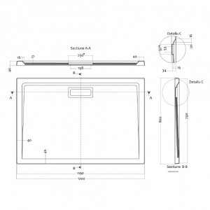 Cadita dus dreptunghiulara acril Belform Celesta slim 120x80x4 cm, alb - Img 2