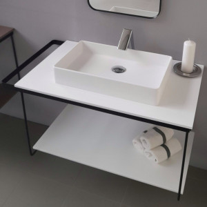 Cadru metalic cu blat, polita si lavoar Kuma SQ50 ZOOM LOFT style, RECTOR, 80 cm - Img 1