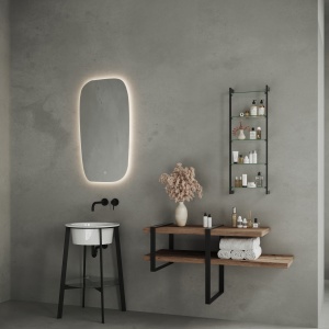 COMP04 Cadru suport metalic negru mat Savini Due Gardenia cu lavoar ceramic, oglinda, blat cu suport metalic, raft metalic