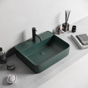 Lavoar baie dreptunghiular pe blat Golar 50x40x14cm, verde inchis mat - Img 3