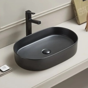 Lavoar baie Foglia Adelais, negru mat, oval, montaj pe blat 60 cm - Img 2