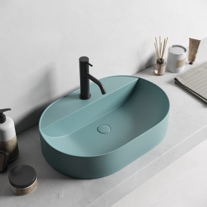 Lavoar baie oval pe blat Maurice, 50x38x12 cm, verde mat - Img 2