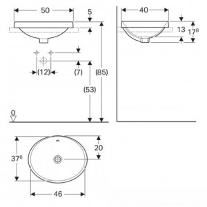 LAVOAR INCORPORAT GEBERIT VARIFORM, OVAL B-50CM, T-40CM, PREAPLIN VIZIBIL, GLAZURAT ALB - Img 2