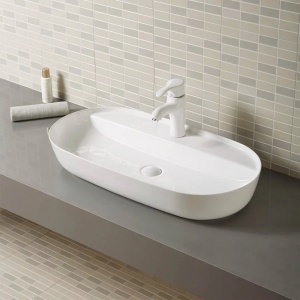 Lavoar pe blat Fluminia Cassandra-81, oval, cu perete subtire, 81.5x41.5x14 cm, alb - Img 2