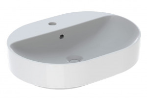 LAVOAR PE BLAT GEBERIT VARIFORM, ELIPTIC, CU BANC CU ORIFICII DE ROBINET B-60CM,T-45CM,PREAPLIN VIZIBIL, ALB - Img 2