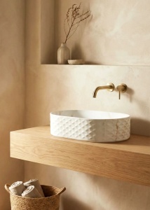 Lavoar pe blat, oval, alb texturat 50x34 cm - Img 2