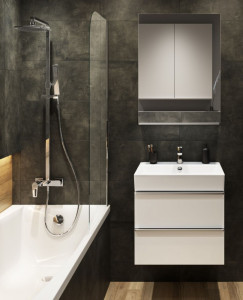 Mobilier suspendat Cersanit Virgo pentru lavoar incastrabil 60 cm, alb, manere negre - Img 3