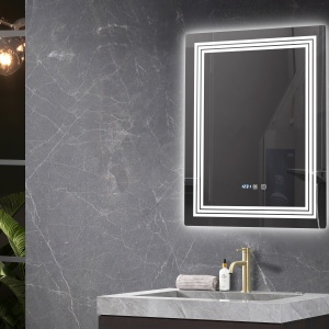 Oglinda cu iluminare LED 3 culori Belform Cronos functie dezaburiere, intrerupator touch, ceas digital 60x80 cm