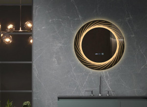 Oglinda cu iluminare LED Belform Atlantis, buton touch, ceas si functie dezaburire, Ø60 cm - Img 2