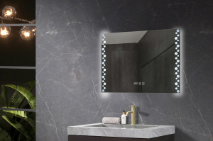 Oglinda cu iluminare LED Belform Atlantis, buton touch, ceas si functie dezaburire 80xH60 cm