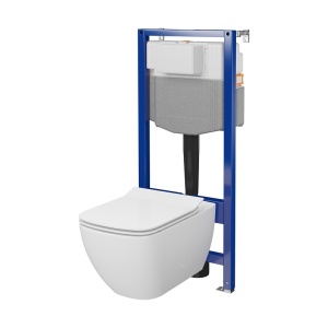 Pachet vas wc suspendat Cersanit Virgo, capac softclose si rezervor incastrat Cersanit Aqua 50 pneumatic - Img 2