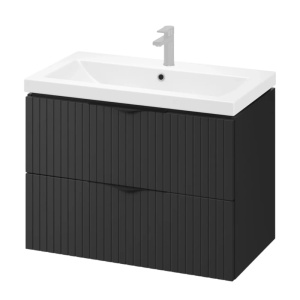 SET C462 Set dulap baie suspendat 2 sertare Cersanit Tirso lavoar inclus, 80 cm, MDF, negru mat