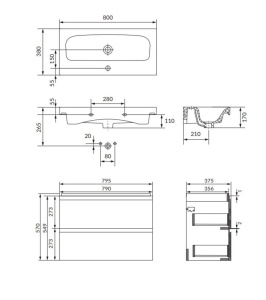 SET C472 Dulap baie suspendat cu lavoar Cersanit MODUO SLIM 80 cm, chasmir - Img 2