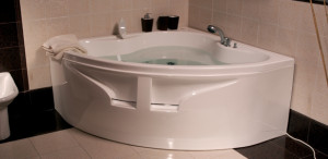 Set cada baie de colt Belform Equilibra, cu masca cu buzunar, suport si sifon, acril, 140x140 cm - Img 2