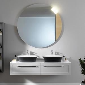 Set dulap baza suspendat Kolpasan Blanche cu 2 lavoare alb-antracit, 150 cm, alb - Img 2