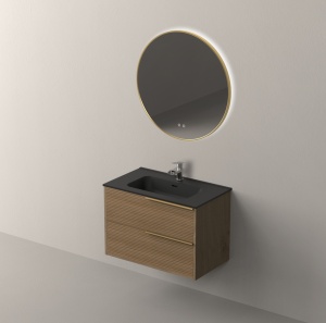 Set mobilier suspendat cu lavoar Nofer Listello 80 cm, maner auriu periat