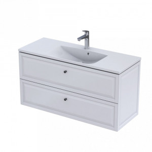 Set mobilier suspendat Oristo Montebianco si lavoar Amelia, 2 cuve, 120 cm, alb mat - Img 3
