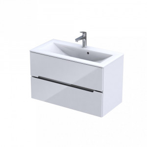 Set mobilier suspendat Oristo Silver si lavoar, 90 cm, alb lucios - Img 3