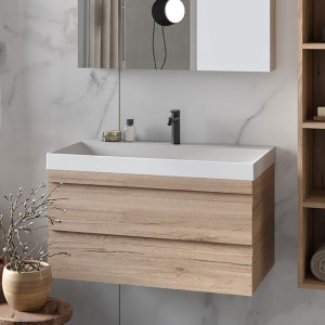 Set mobilier suspendat si lavoar Kolpasan Naomi 70 cm, natural wood - Img 2