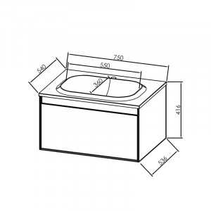 Set mobilier suspendat si lavoar Kolpasan Pandora 75 cm, black stone - Img 5