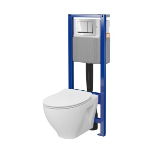 Set rezervor vas wc cu cadru Cersanit C46 SYSTEM 40 MECANIC, vas wc suspendat SAVIO, cu capac si clapeta crom lucios