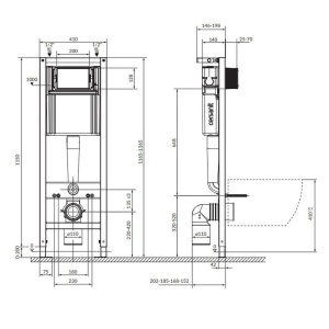 Set vas wc rimless suspendat, asimetric, cu capac softclose Foglia Alice, rezervor incastrat si clapeta aurie Cersanit Block - Img 2
