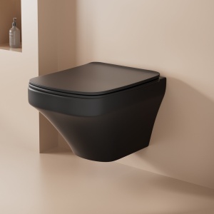 Set vas wc suspendat Foglia Bristol Rimless negru mat, dreptunghiular, capac slim softclose - Img 5