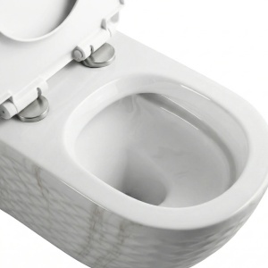 Set vas WC suspendat Rimless alb texturat 3D cu capac soft close - Img 2